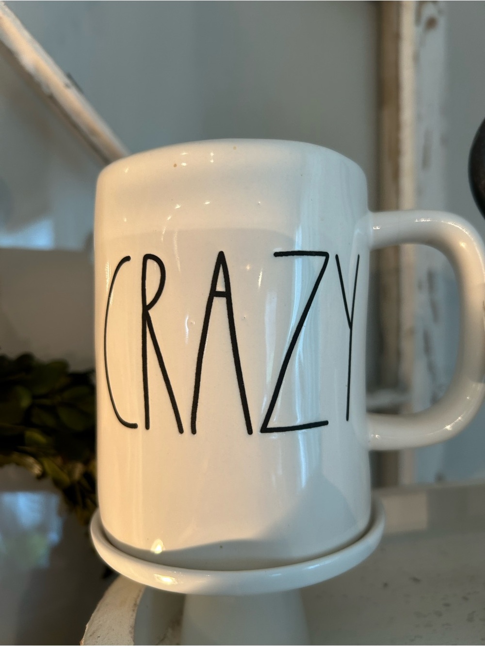 Rae Dunn White 'CRAZY' Ceramic Coffee Mug - White NWT